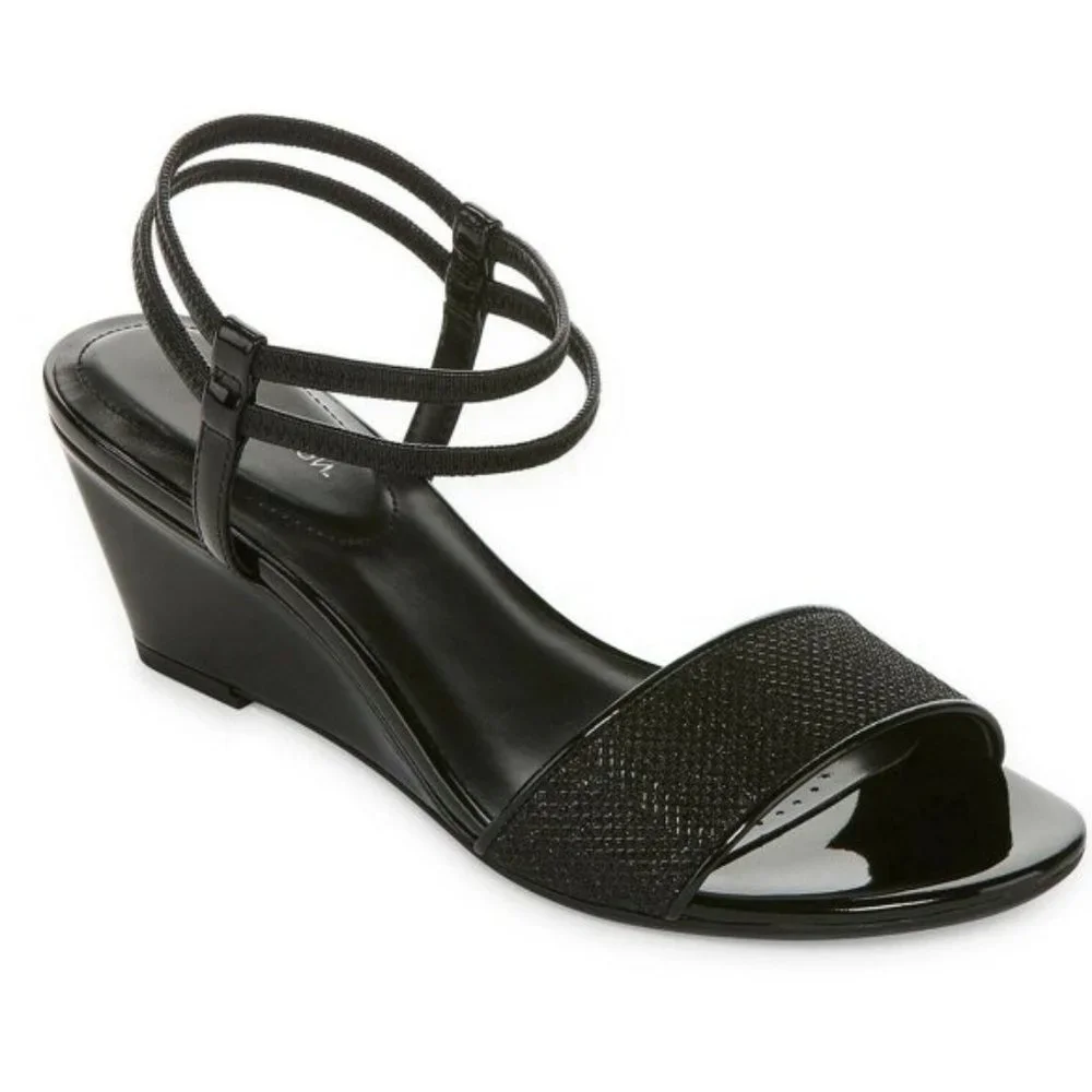 Worthington Jarret Wedge Sandals Black Size 8M - Picture 1 of 9